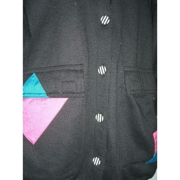 Vintage 80s Jacket Current Seen Black Geometric Stranger Things Mixed Media Pink - Picture 10 of 15
